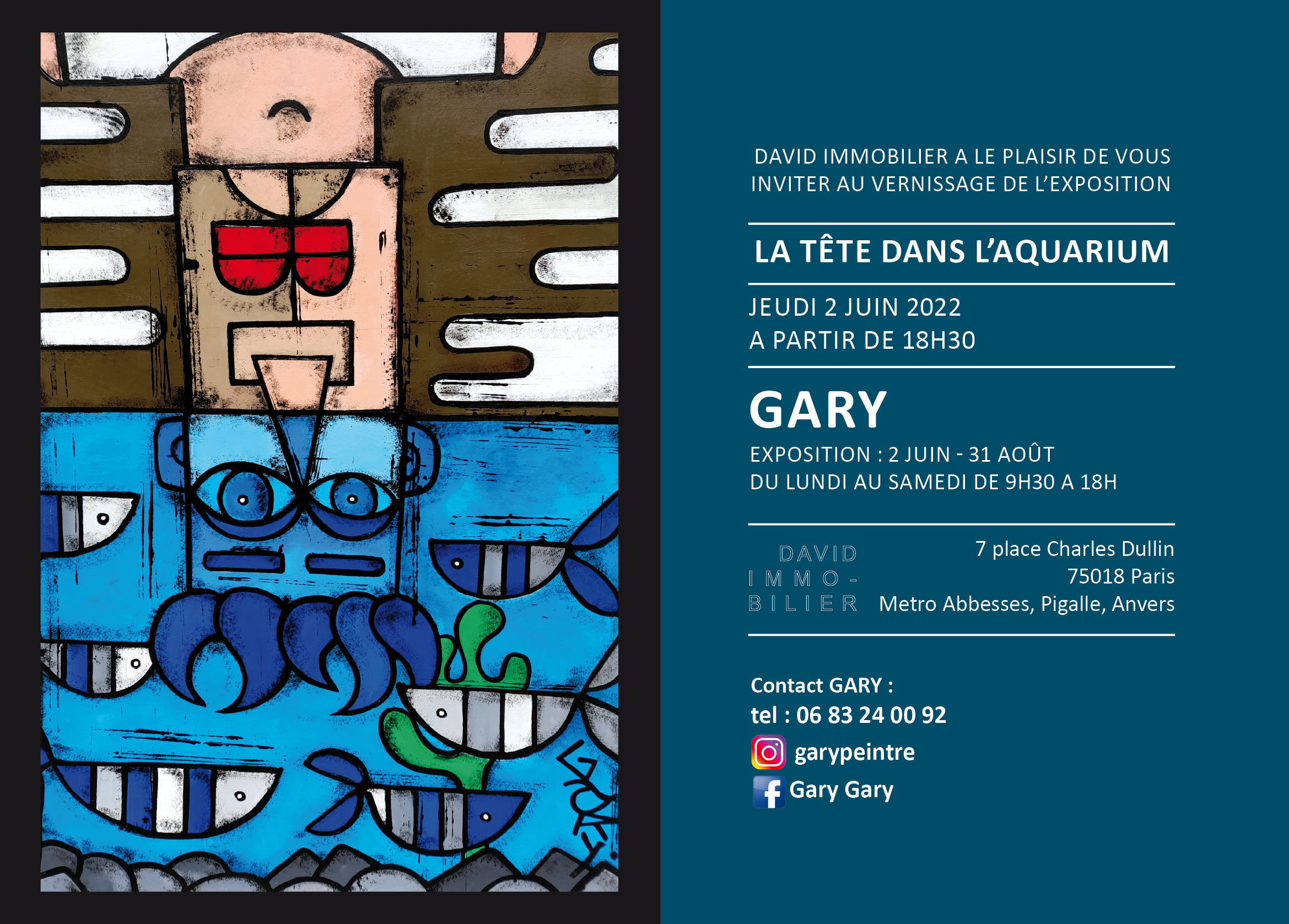 "Exposition La tête dans l'aquarium de GARY, artiste peintre, du 2 juin au 31 août 2022"